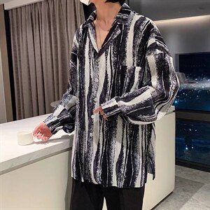 长袖衬衫春款男港风潮流冰丝百褶扎染衬衫C073P33图片
