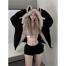 现货重磅硬挺boxy羽绒棉衣座山雕猫耳大毛毛领麂皮棉服冬外套，男装棉衣，电商A486-1