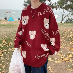美式街头设计感圆领毛衣男慵懒风休闲针织衫M52P42图片