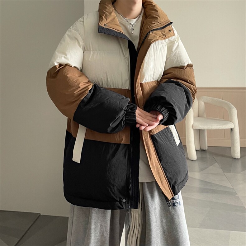 港风2025新品冬季宽松情侣装撞色棉衣棉服冬装加厚外套D007-P90,男装棉衣,星座717