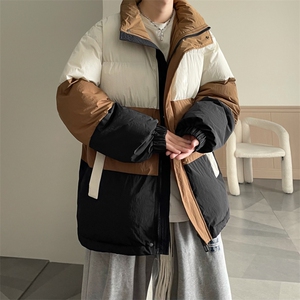 港风2025新品冬季宽松情侣装撞色棉衣棉服冬装加厚外套D007-P90图片