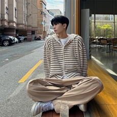 816B-MY015-P75韩风男士条纹毛衣外套宽松慵懒风开衫韩，男装针织衫/毛衣，星座816B