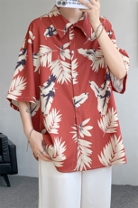 8XL-M夏威夷特大码冰丝垂感衬衫男度假风短袖复古花衬衣CS511P50，男装衬衫，电商D206-1