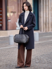 2025年冬季新款时尚双面绵羊毛翻领大衣外套女，女装双面呢大衣，美沁