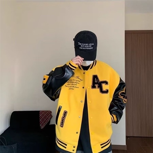 【档口大货】DJK1028-批70原版刺绣棒球服男女春秋新款皮拼接夹克图片