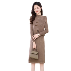 2024秋装新款显瘦两件套毛衣连衣裙时尚气质修身针织套装，女装套装/套裙，鑫鑫美