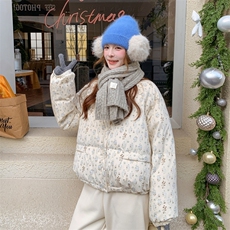 210-7701-P265-K388米白色短款碎花撞色羽绒服，女装羽绒服，浙宝210（原浙宝191）