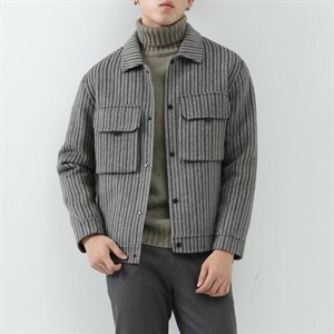 真模 阿尔巴卡双面羊绒条纹翻领外套毛呢大衣男 Y8889 P315控428图片