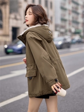 9115时尚加绒加厚中长款派克服，女装派克服，依路服饰