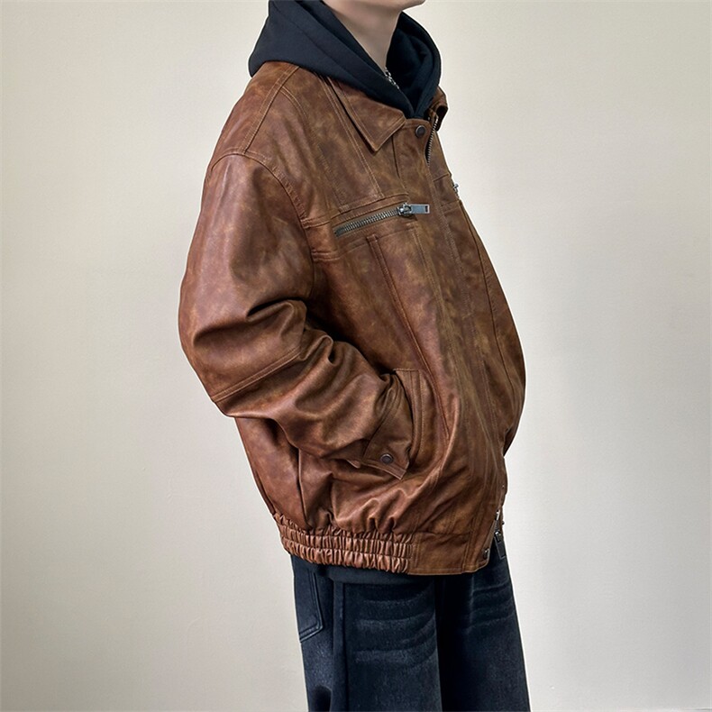 现货-水洗质感复古皮外套男pu机车服潮牌痞帅夹克-AP23106-P115,男装夹克,电商A351