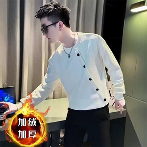 高级感排扣卫衣男春秋季潮牌长袖痞帅圆领加绒上衣2026新款打底衫图片