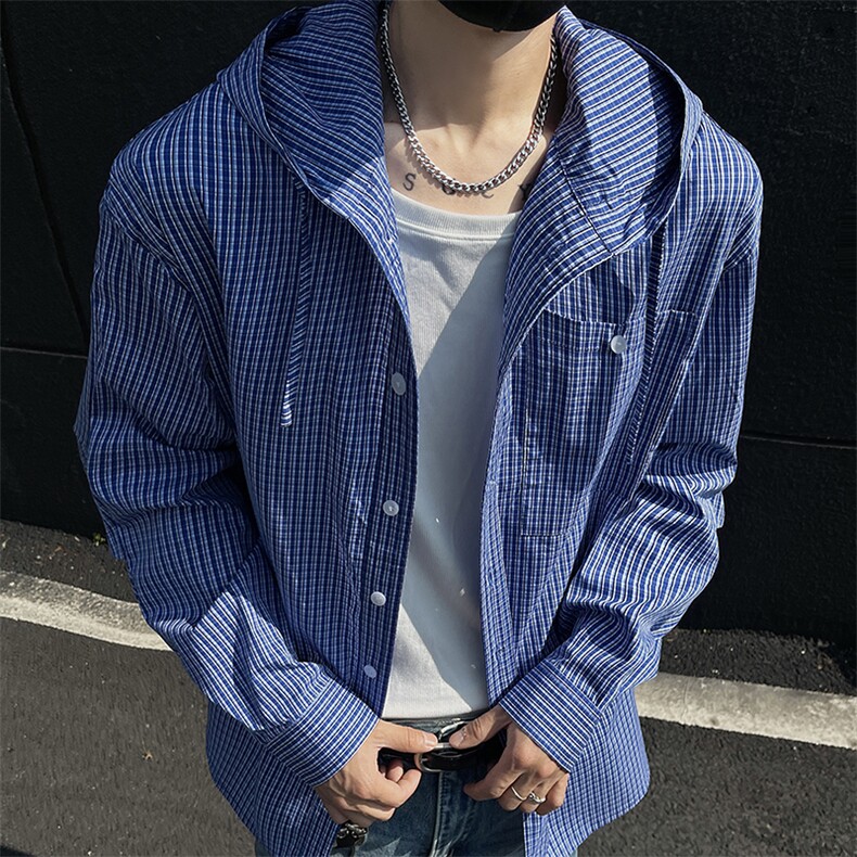 防紫外线弯刀袖格子衬衫防晒衣男夏季新款美式冰丝轻薄透气钓鱼服，男装防晒衣，星座506A