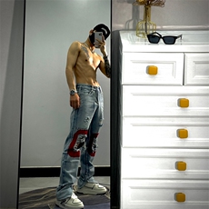 23款宽松直筒水洗长裤青春流行潮破洞牛仔裤ins拉链JX188-P50，男装牛仔裤，星座1109-3