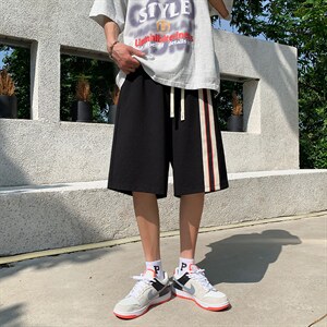 织带拼接休闲短裤男ins港风夏季运动中裤百搭五分裤  K3331-P26图片