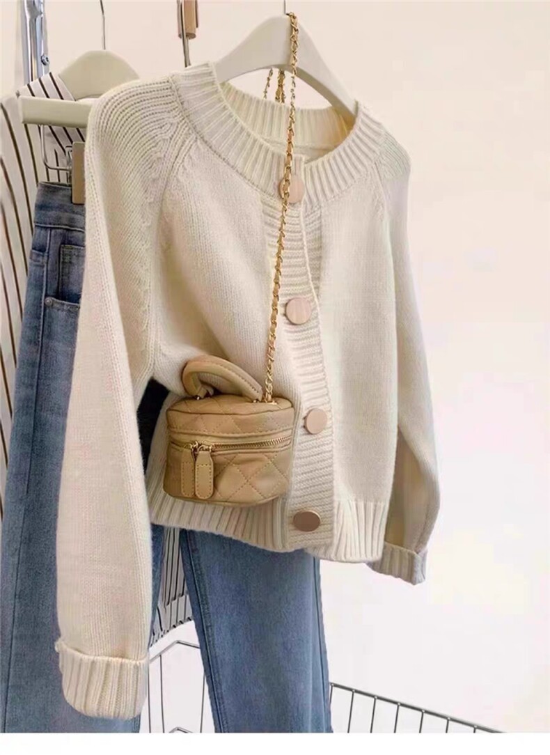 2025年秋季通勤常规长袖加厚插肩袖金扣开衫，女装针织衫/毛衣，胜酷羊绒