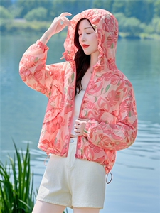 连帽防晒衣女短款2026年夏季新款冰丝薄款时尚印花透气防晒服外套图片