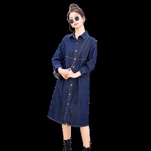 时尚显瘦牛仔披风连衣裙女长袖气质百搭宽松大码春秋季新款裙子，女装连衣裙，秋水欣儿