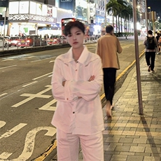 <自拍图>小众设计感金属扣拉链装饰长袖衬衫男潮牌CS658-P48，男装衬衫，星座1109-4