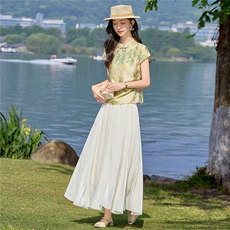 高级感新中式立领短袖女2026夏季新款改良旗袍领收腰套裙，女装套装/套裙，贝蕾酷儿
