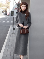 2026年女冬季新款时尚气质优雅小香风90绒套装连衣裙修身袖口设计，女装套装/套裙，奋斗女王