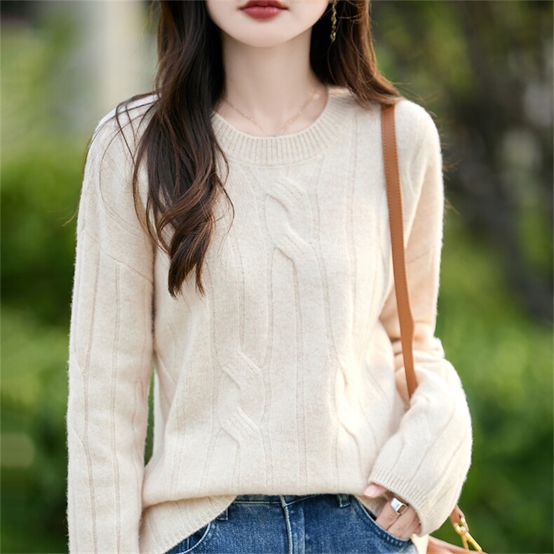 2025百搭时尚麻花圆领羊毛衫，女装羊毛衫，哲奥羊绒