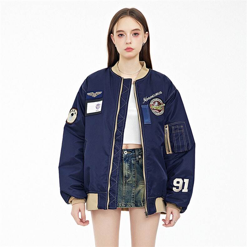 现货欧美街头刺绣飞行员外套秋冬季潮牌机车夹克棉衣棒球服,男装夹克,电商A105