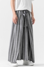 风条纹阔腿裤直筒休闲裤裙裤男改良汉服潮新中式D536/P75，男装民族服装，星座206（原A221）