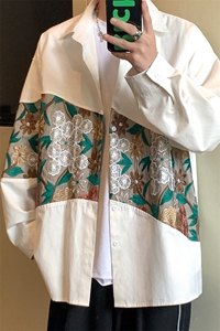 1港风长袖衬衣男情侣大码中性风刺绣潮长袖衬衫男CS9743P50控78图片