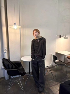 现货~老钱风罗马格意式一片领猫眼宝石扣polo长袖男~C25231批55图片