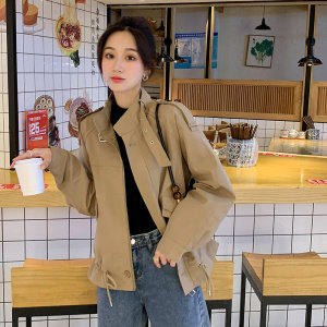 卡其色oversize美式外套女2024秋新款炸街时尚宽松休闲小个子夹克,女装短外套,梦懿尔