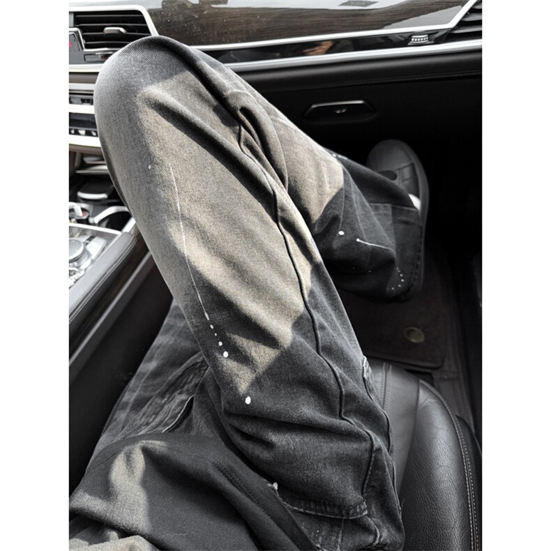 B221美式ins高街暗黑喷墨宽松直筒牛仔裤LK24401-特P45控78，男装牛仔裤，电商B221