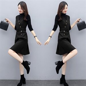 洋气时尚套装女2021秋新款女装两件套连衣裙气质显瘦打底套裙图片