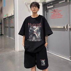 ！2025夏季新款男士潮流华夫格短袖T恤套装学生一套HTZ106P50，男装T恤，电商B220