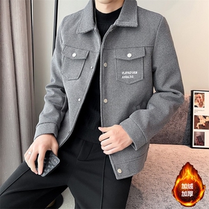 2023秋冬季潮流宽松加棉加厚毛呢大衣夹克外套男N9801-p125控175图片