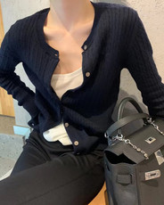纯色Polo领针织衫女秋冬新款保暖毛衣修身显瘦长袖开衫上衣，女装针织衫/毛衣，半城羊绒