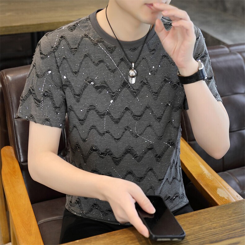 夏季新款短袖圆领满天星高品质青年修身短袖T恤上衣L5310-P30,男装T恤,星座310B-3