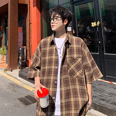 短袖衬衫男夏季新款磨毛格子衬衣DX711-特批25无差价，男装衬衫，星座214-3