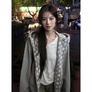美式刺绣开衫连帽卫衣外套宽松潮牌情侣拉链帽衫W880-P75图片
