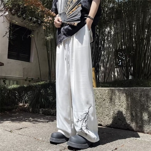 新中式冰丝裤男夏立体包边烫直刺绣直筒西装裤风凉感裤子 K2831图片