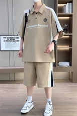 港风套装男休闲宽松冰丝青年翻领领短袖T恤短裤两件套-JZ507-P53，男装牛仔裤，星座310B
