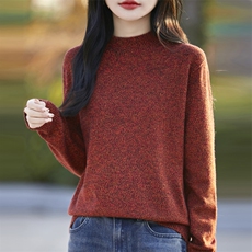 2026年秋季时尚百搭通勤简约休闲加厚花纱半高，女装针织衫/毛衣，大美人包芯纱店