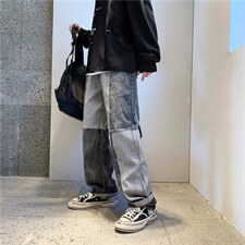 坠感阔腿牛仔裤男潮牌直筒潮ins宽松潮流复古拼接老爹裤k290-p40图片