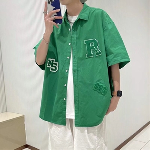 美式潮牌ins复古休闲半袖衬衣外套毛巾刺绣短袖衬衫男 W3187-P32图片