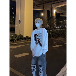 美式复古长袖T恤小领口打底衫图片