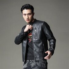 2021秋季新款男士翻领机车皮外套修身潮男皮衣8071-1，男装皮衣，钱塘6007(原2006)
