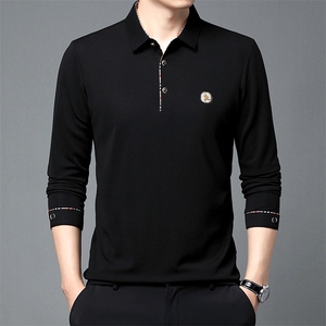 长袖T恤男士秋装上衣服翻领纯色中年外贸刺绣POLO衫图片
