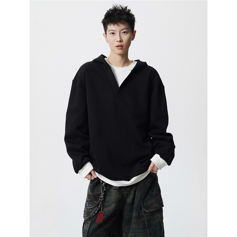 MW2527-特P55控9854棉46聚酯连帽假两件POLO情侣卫衣宽松外套男,男装Polo衫,电商B370