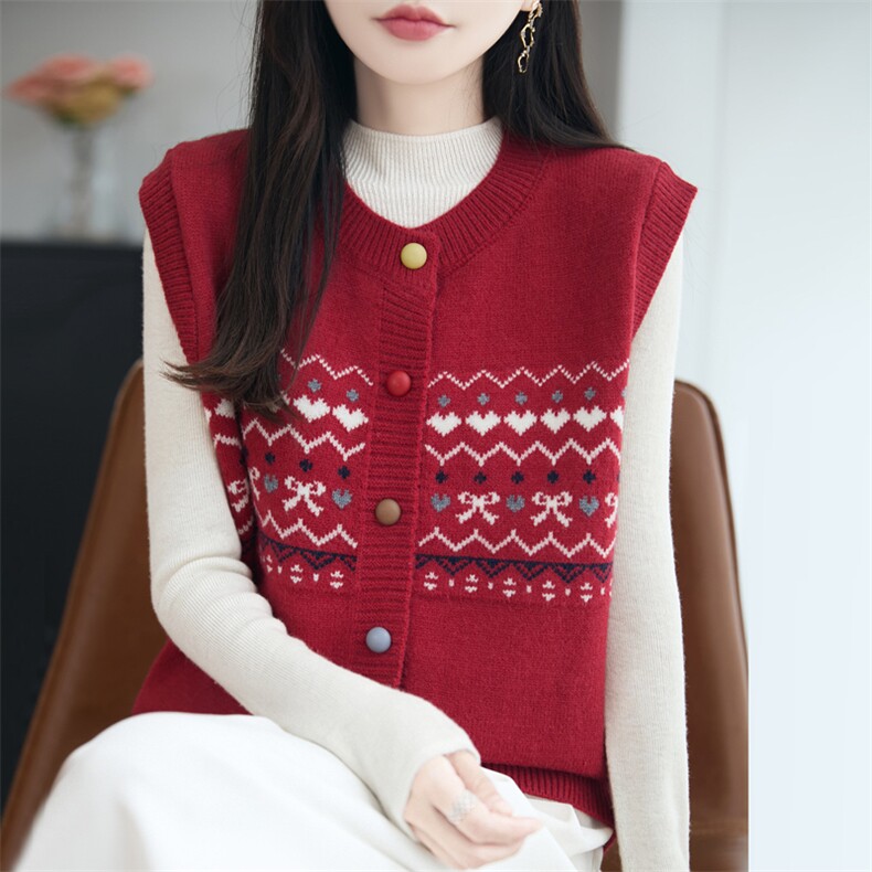 法式高端复古提花针织马甲女开衫外套2025新款无袖坎肩马甲上衣潮，女装马甲，源达羊绒