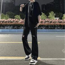 现货!港风新款2025潮流百搭直筒宽松大码牛仔裤松紧腰NZ6172-P35，男装牛仔裤，星座1103-2