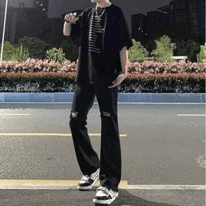 现货! 港风新款2025潮流百搭直筒宽松大码牛仔裤松紧腰NZ6172-P35图片